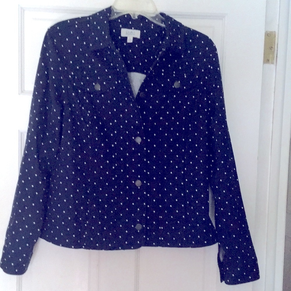 Navy blue polka dot jean style jacket size M